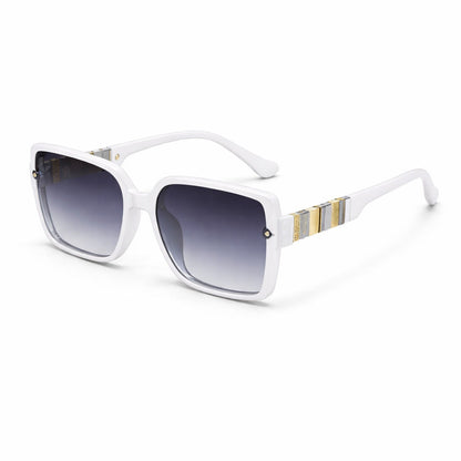 White Gradient Square Sunglasses with Gold Accents