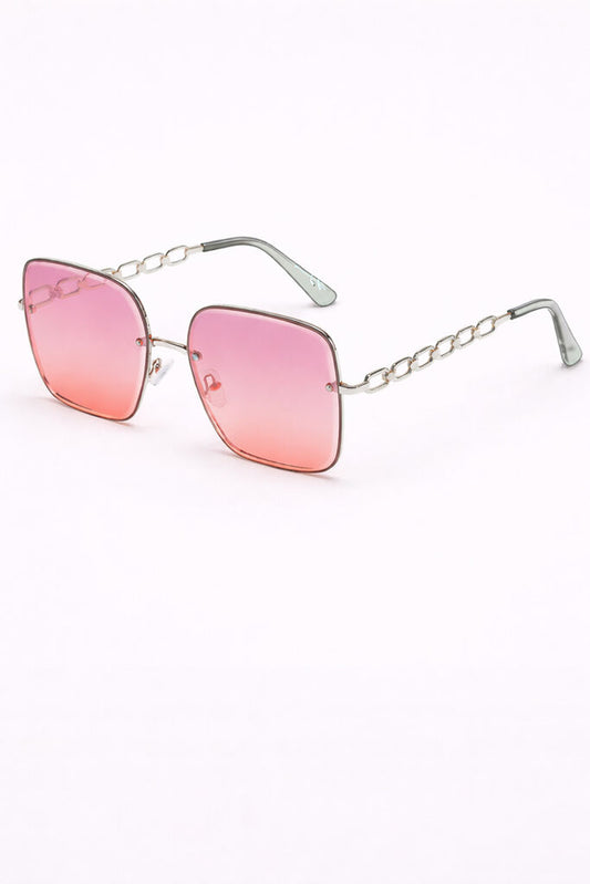 Pink Gradient Square Sunglasses with Chain Arms