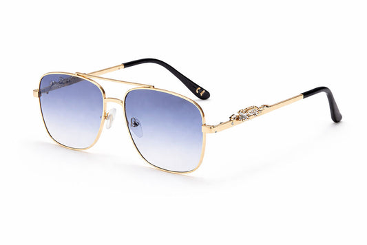 Gold-Toned Metal Square Sunglasses with Embellished Temples