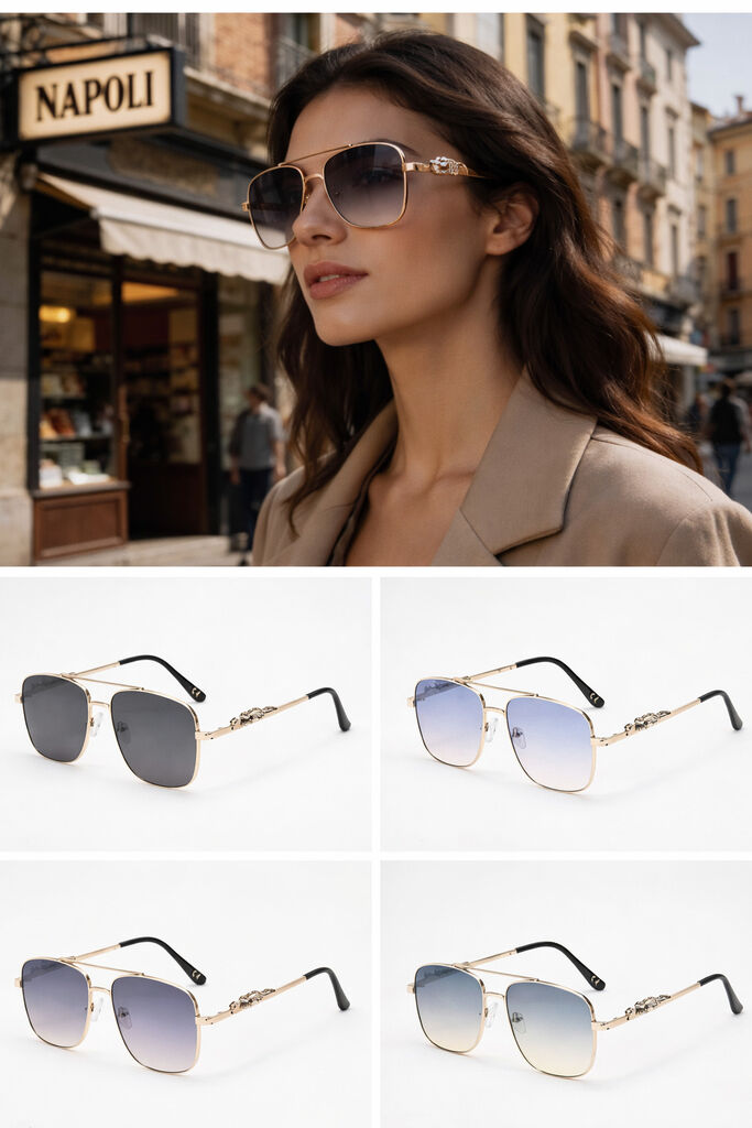 Gold-Tone Gradient Lens Aviator Sunglasses