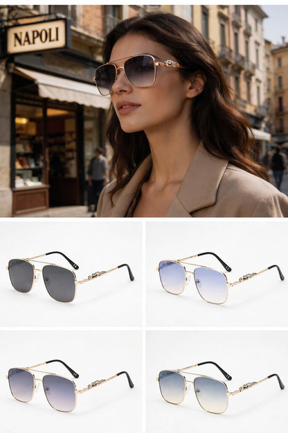 Gold-Tone Gradient Lens Aviator Sunglasses