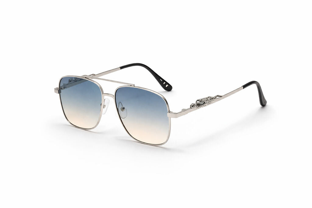 Gradient Lens Metal Sunglasses with Intricate Arms