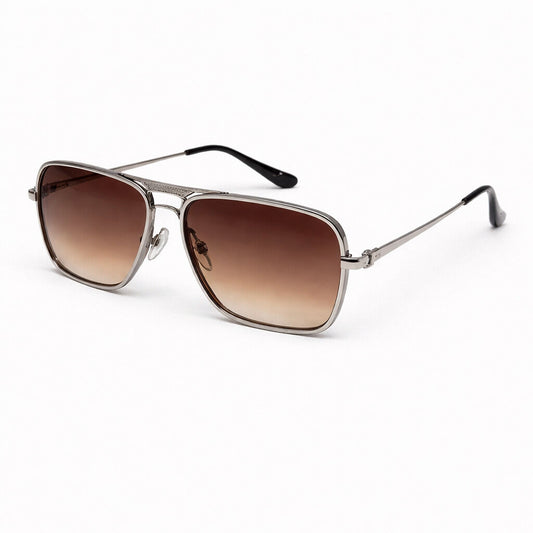 Silver Metal Square Sunglasses with Gradient Lens