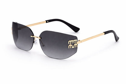 Black Rimless Sunglasses with Gold Frames