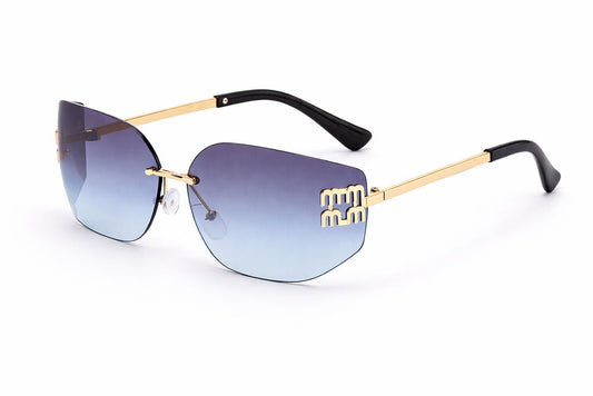 Gradient Lens Rimless Sunglasses with Gold Detailing