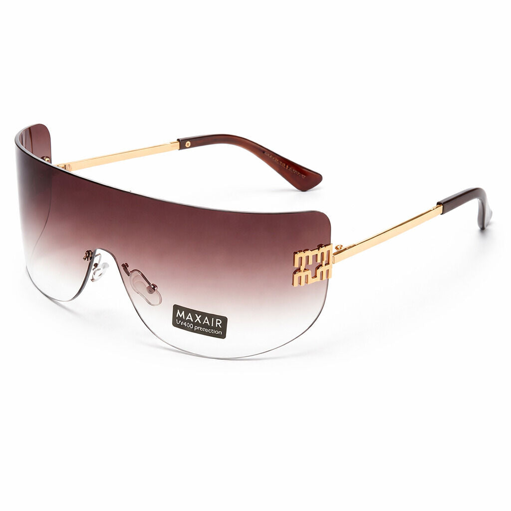 Brown Gradient Shield Sunglasses with Gold Detailing