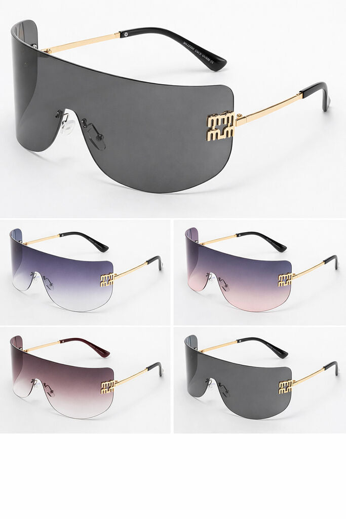 Brown Gradient Shield Sunglasses with Gold Detailing