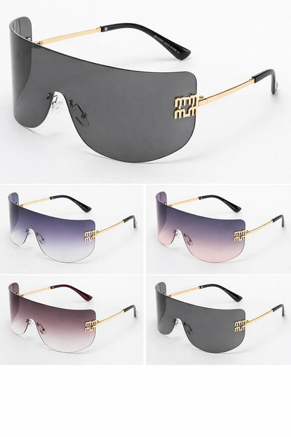 Brown Gradient Shield Sunglasses with Gold Detailing