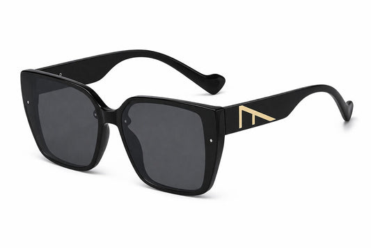 Black Glossy Oversized Sunglasses with Gold Accent