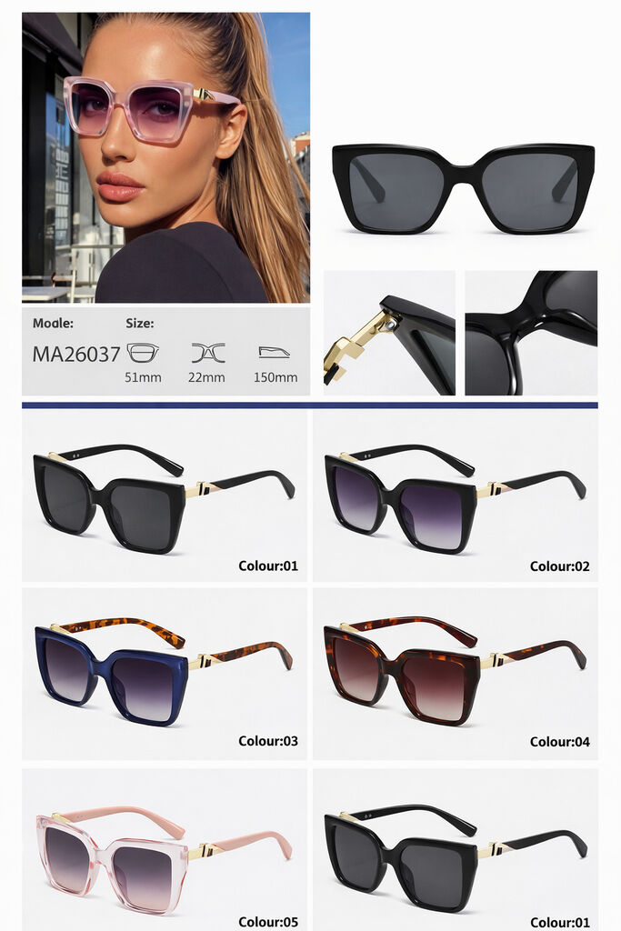 Black Square Sunglasses with Gold Accents