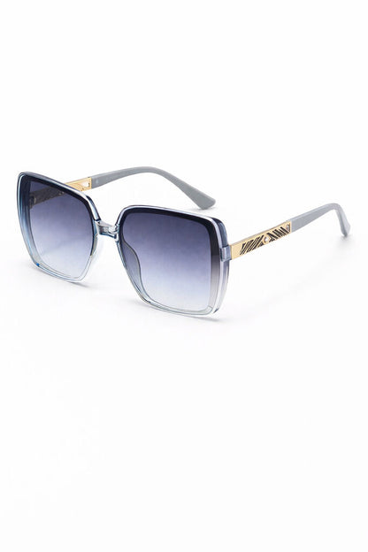 Grey Gradient Square Sunglasses with Gold Accents