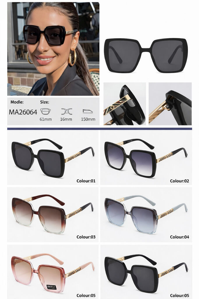 Gradient Square Sunglasses with Gold Accents