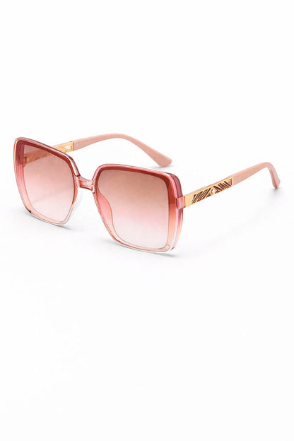 Rose Tinted Gradient Square Sunglasses with Gold Accents
