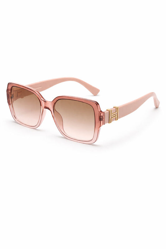 Rose-Tinted Square Sunglasses with Gold Detail