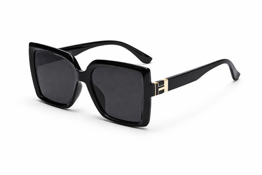 Black Geometric Sunglasses with Gold Detail