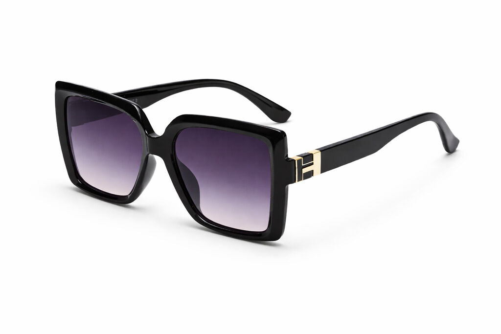 Black Geometric Sunglasses with Gold Detail