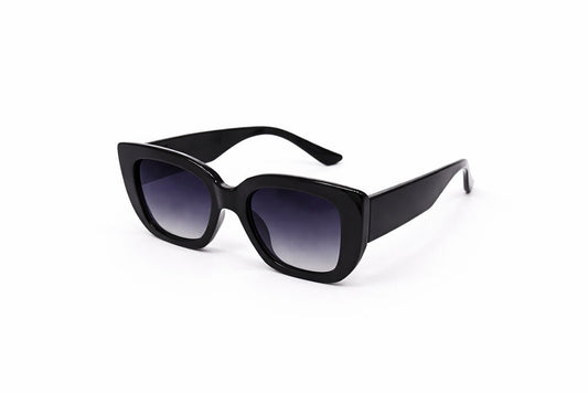 Black Glossy Cat-Eye Sunglasses with Gradient Lenses