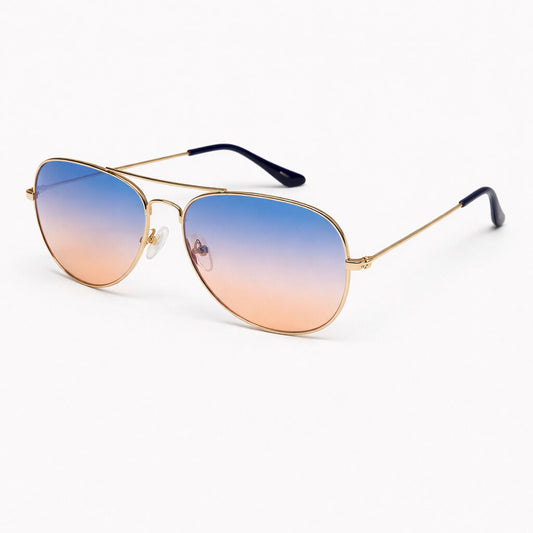 Brown Gradient Aviator Sunglasses with Metal Frame