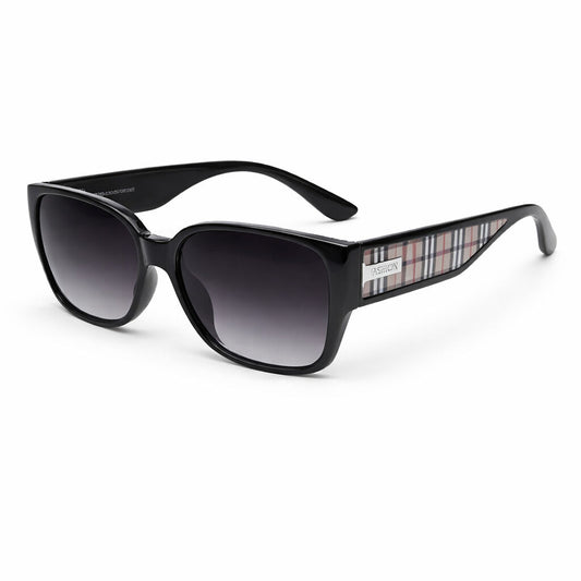 Black Plaid Accent Sunglasses with Gradient Lenses