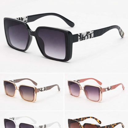 Black Geometric Square Sunglasses with Patterned Arms