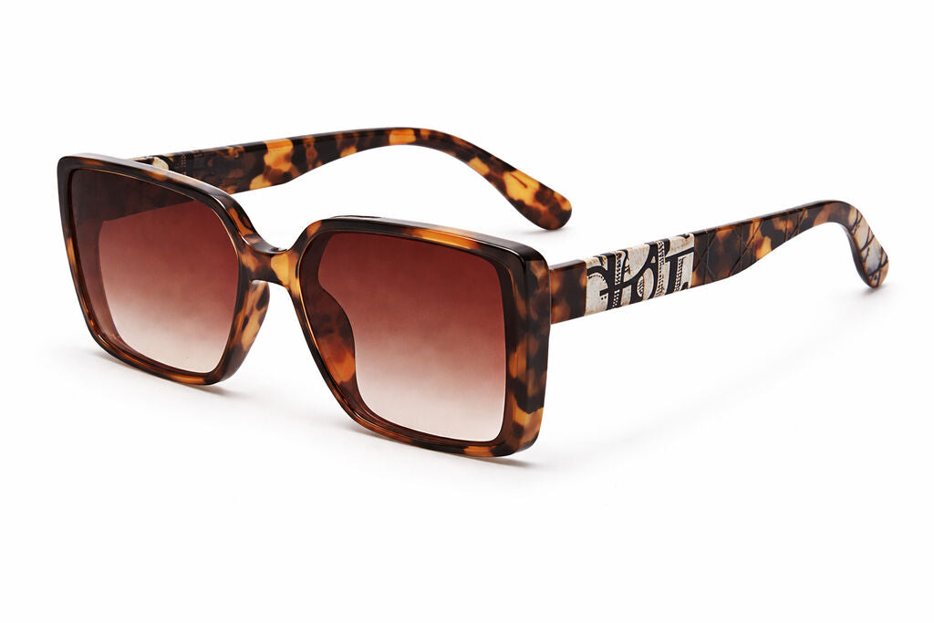 Black Geometric Square Sunglasses with Patterned Arms