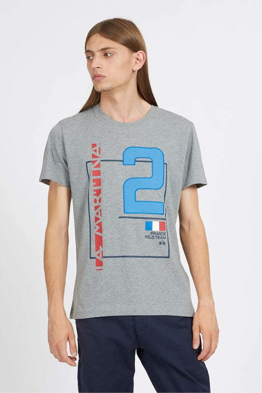 Gray Cotton Graphic T-Shirt with Bold Print