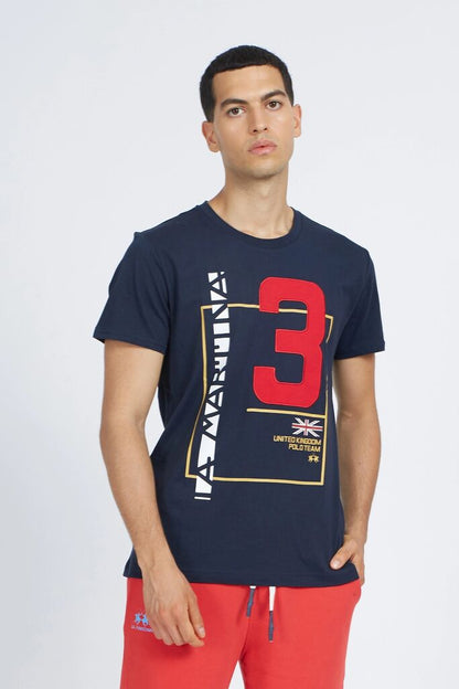 Navy Graphic Cotton T-Shirt with Bold Number Detail