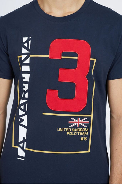 Navy Graphic Cotton T-Shirt with Bold Number Detail