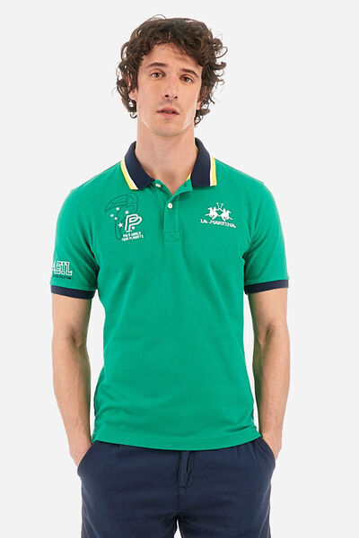 Green Cotton Polo with Embroidered Logo