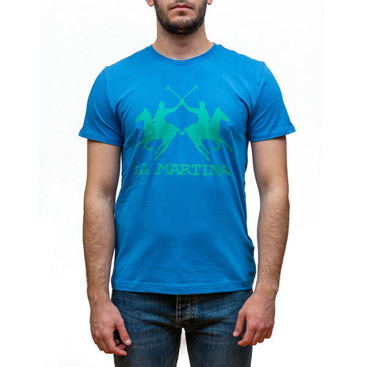 Blue Logo Print T-Shirt with Polo Design