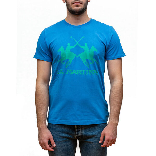 Blue Logo Print T-Shirt with Polo Design