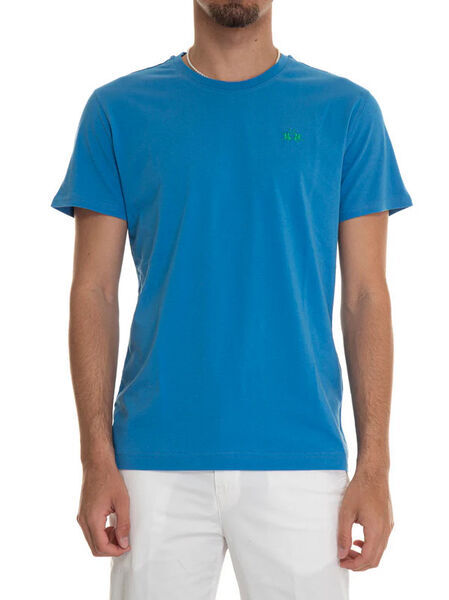 Blue Crew Neck T-Shirt with Minimal Logo