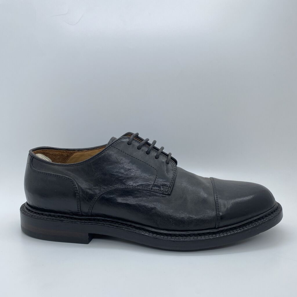 Black Leather Oxford Cap-Toe Shoe