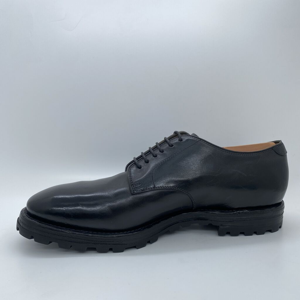 Black Leather Derby Shoes with Rugged Sole