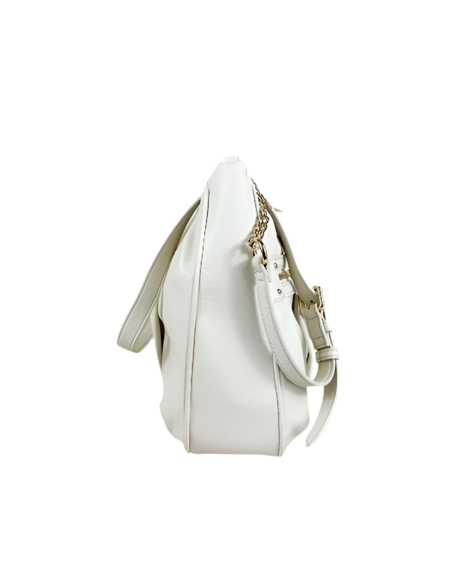 White Pleated Shoulder Bag with Twin Pockets