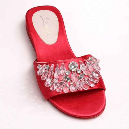 Red Satin Slide with Crystal Embellishments