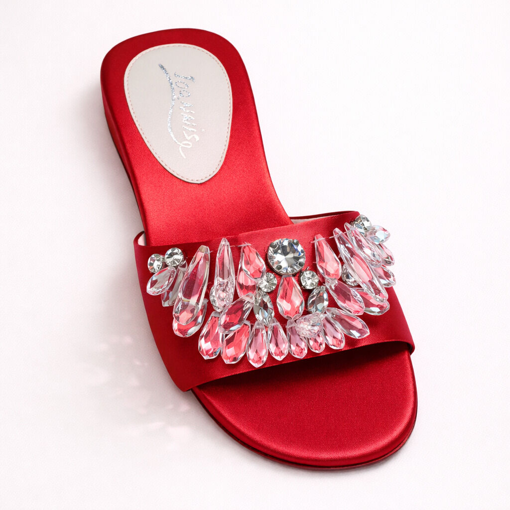 Ruby Satin Sandal with Jewel Accents