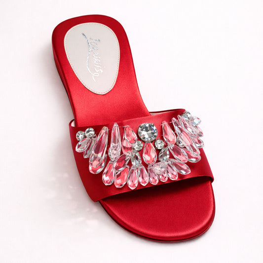 Ruby Satin Sandal with Jewel Accents