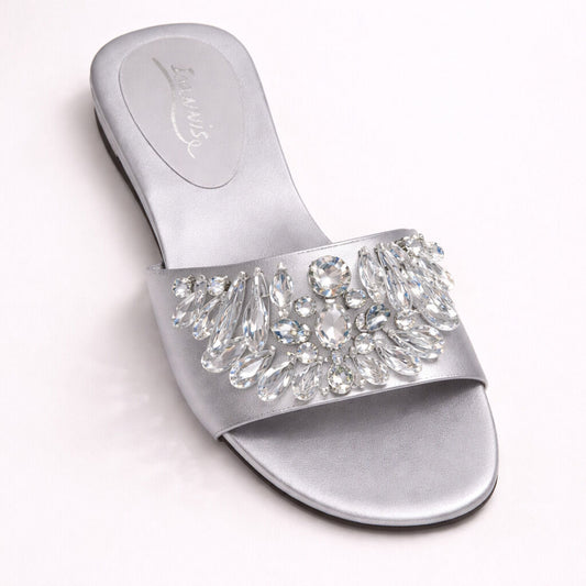 Silver Embellished Slide Sandal with Crystal Accents