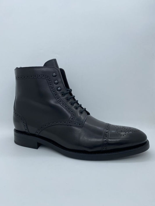 Black Brogue Leather Ankle Boot