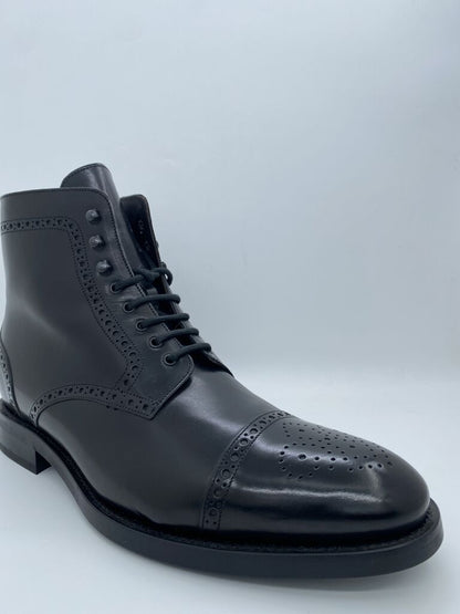 Black Brogue Leather Ankle Boot