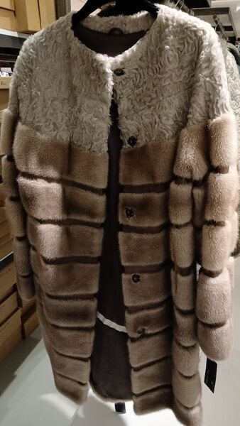 Taupe Textured Fur Coat with Button Closure