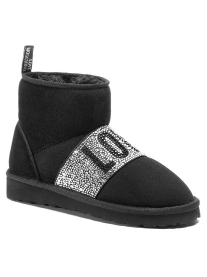 Black Suede Ankle Boots with Rhinestone Embellishment