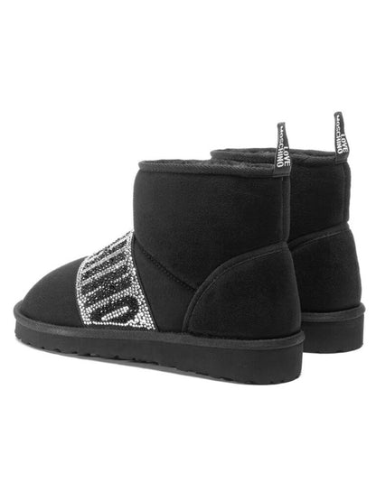 Black Suede Ankle Boots with Rhinestone Embellishment