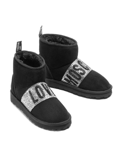 Black Suede Ankle Boots with Rhinestone Embellishment