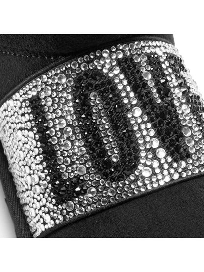 Black Suede Ankle Boots with Rhinestone Embellishment