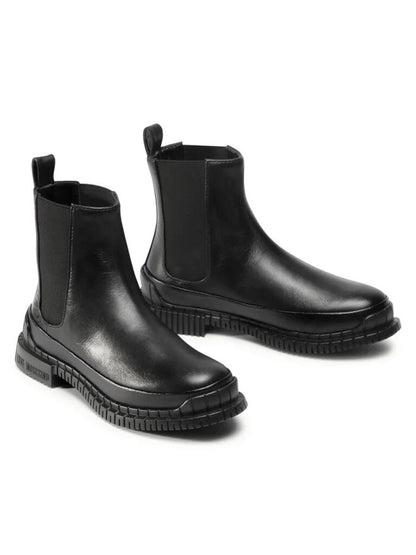 Black Textured Chelsea Boots with Chunky Sole