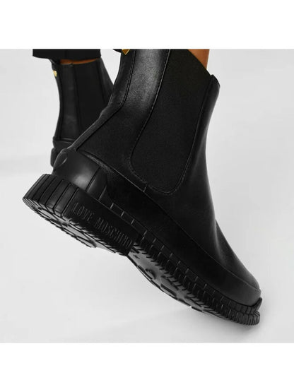 Black Textured Chelsea Boots with Chunky Sole