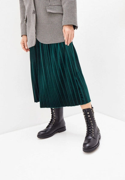 Black Studded Combat Boots with Lace-Up Closure