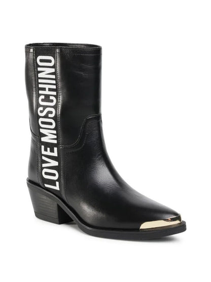 Black Leather Ankle Boots with Logo Detail